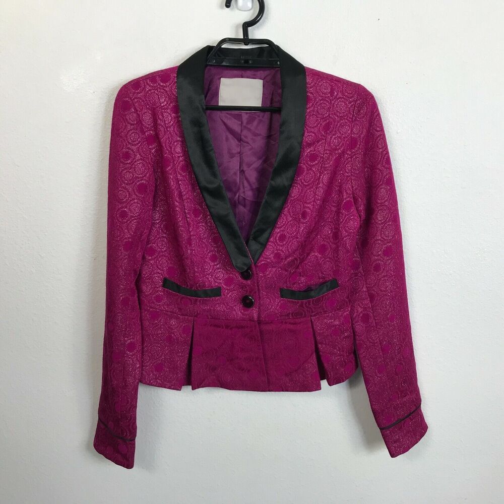 Womens Blazer Dark Pink Fuchsia Geometric Size S Long Sleeve‎ Polyester Blend